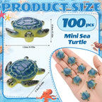 Yerliker 100 Pcs Mini Sea Turtle Figurines Resin Ocean Sea Animals Figures Turtle Lover Gifts Realistic Micro Landscape Decor for Garden, DIY Craft, Coastal Beach Party Favor (Blue)