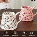 Large Ceramic Coffee Mug Cute Flower with Handmade Big Handle, 20oz Girly Pink Floral Tea Cup for Women Mothers Day, Novelty Irregular Oversized Christmas Mugs for Latte Tea Milk Cocoa