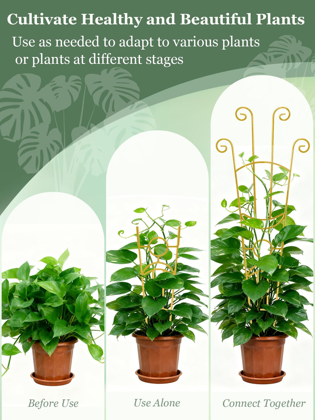 2Pcs Large Metal Trellis for Potted Plants Indoor, 33 Inch Tall Expandable Garden Trellis for Climbing Plants, Houseplant Support for Monstera, Ivy, Hoya Flower Outdoor (Gold)