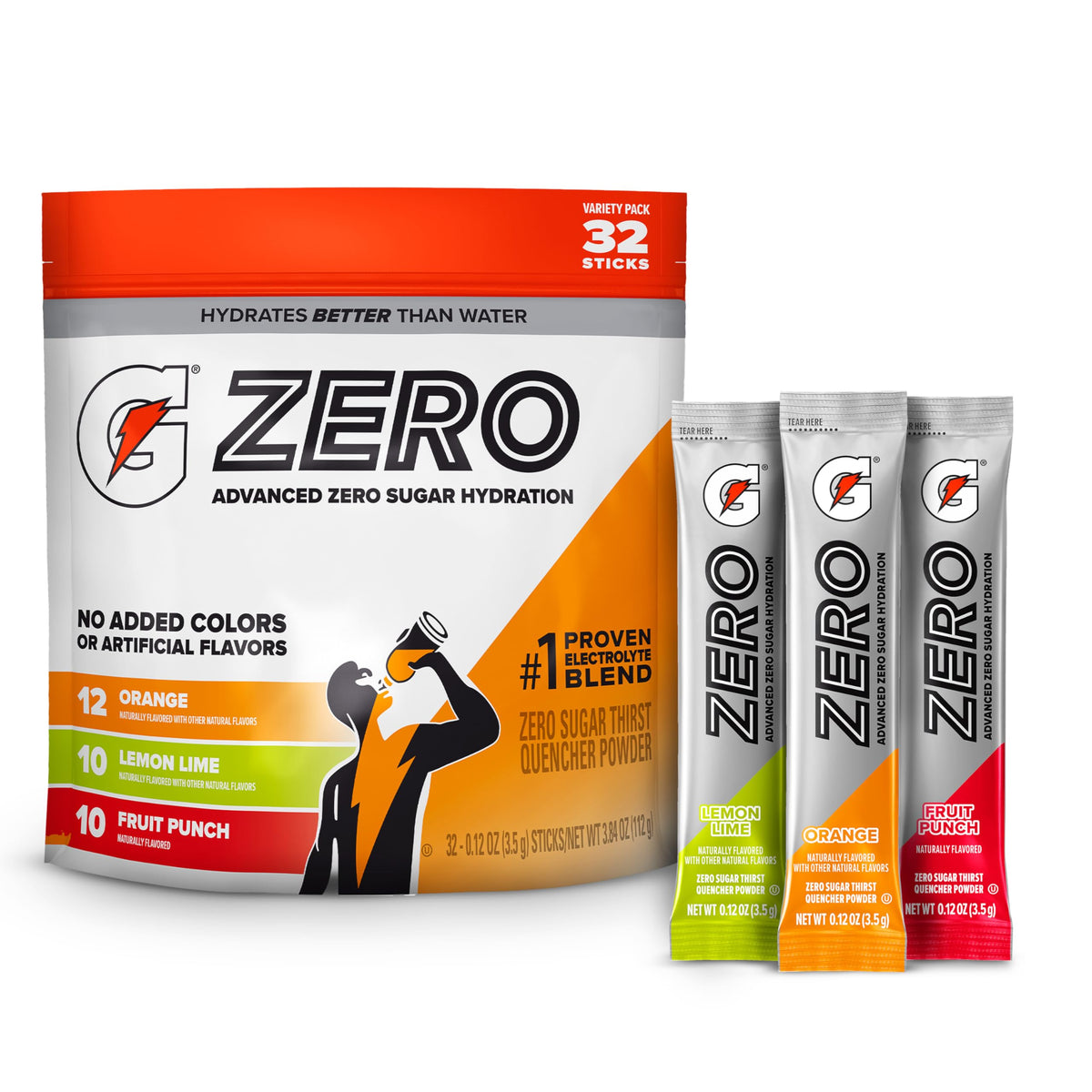 Gatorade Zero Sugar Powder, 3 Flavor Variety Pack, (32 Servings)