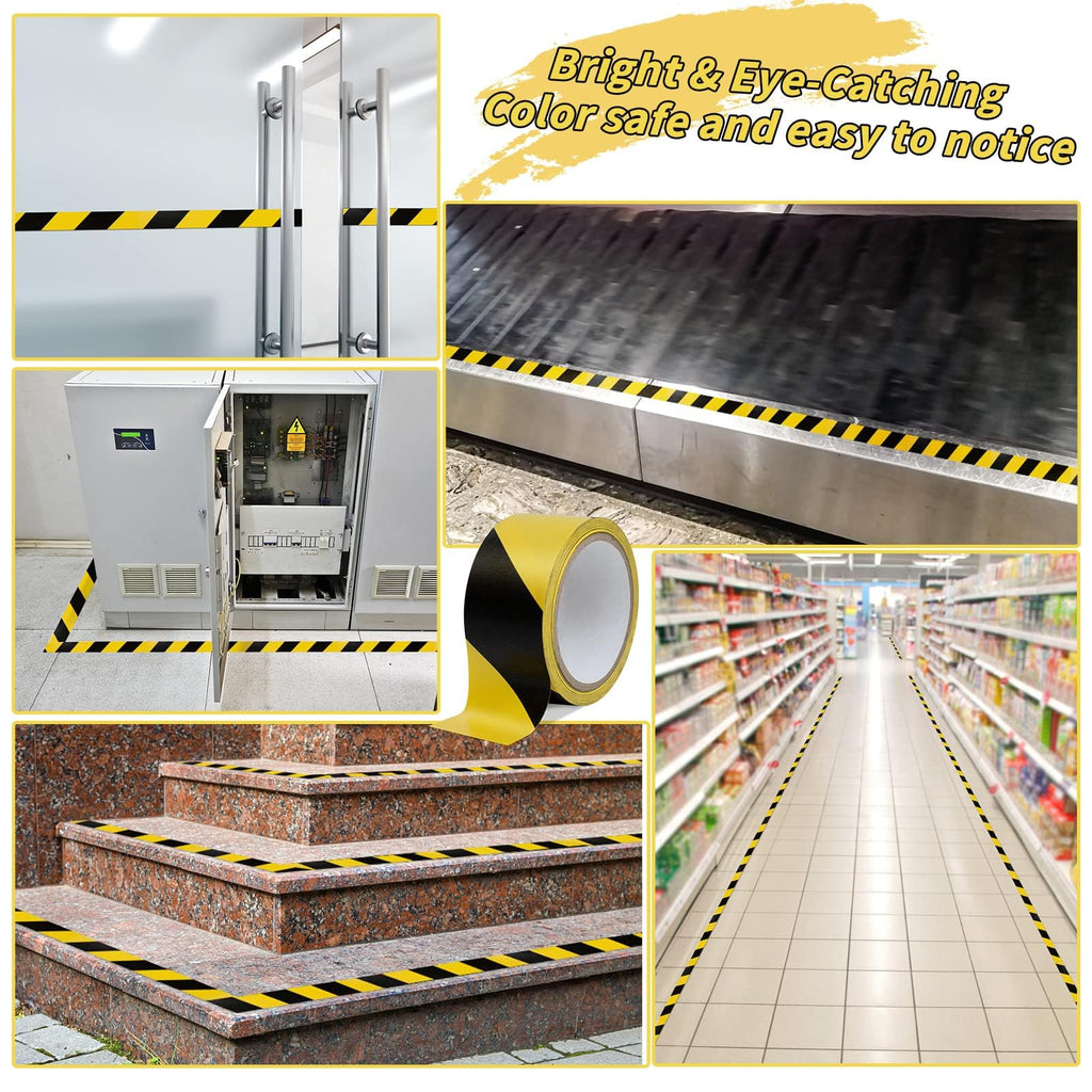 Hazard Safety Warning Stripe Tape 6 Pack, 2 Inch x 36 Yards Black & Yellow Caution Tape Roll Bulk Waterproof Barricade Hazard Tape Self-Adhesive Tape for Floor, Walls, Pipes, Equipment Marking