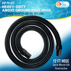 U.S. Pool Supply 12 Foot Heavy-Duty Above Ground Pool Hose, 1.5" - Black Replacement Filter Connecting Hose, Flexible Spiral Wound EVA - Compatible with Intex for Pool Filter Pumps -Skimmer Pump