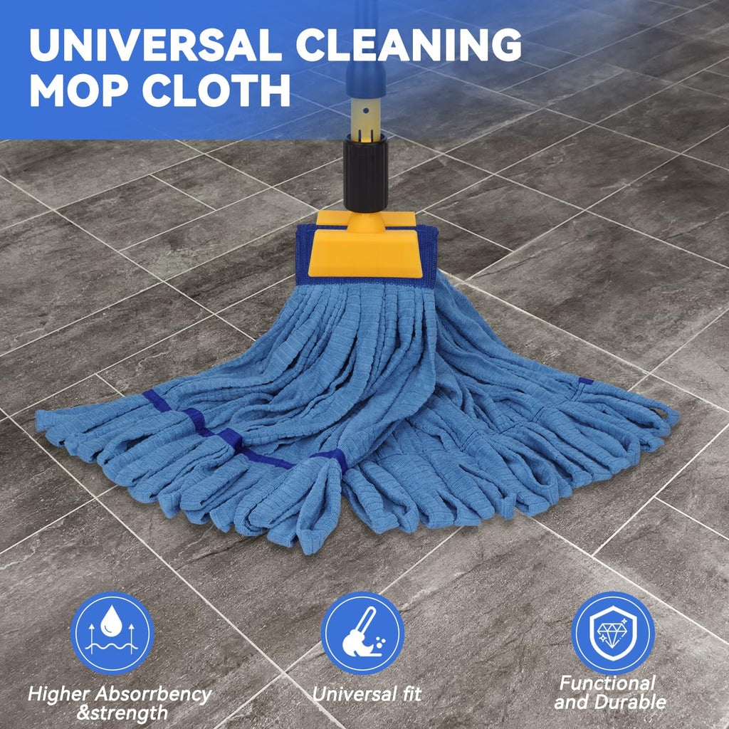 Heavy Duty Commercial Mop Head Replacement Microfiber Tube Mop Heads for Floor Cleaning: 3 Packs Looped End Wet Mop Head Refill for Home Commercial Industrial Use (Blue)
