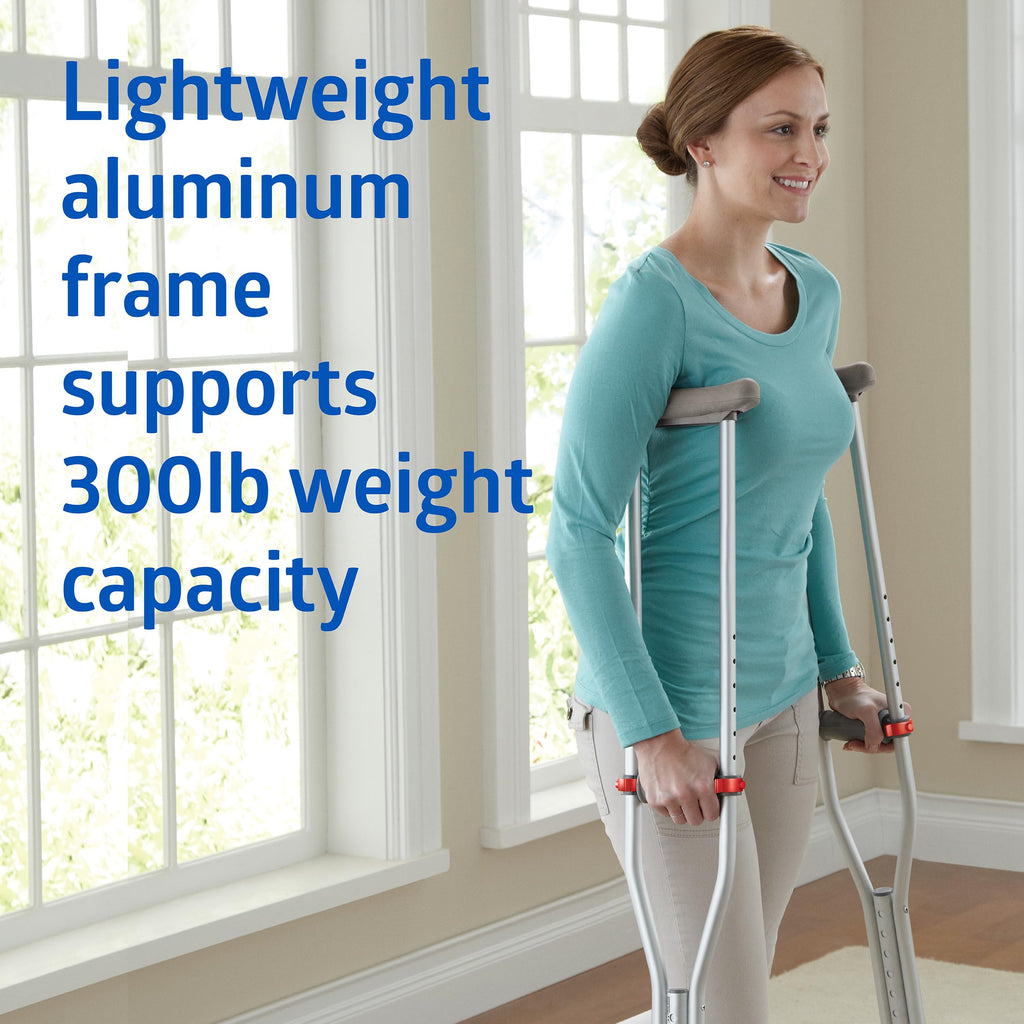 Medline Lightweight Aluminum Red Dot Crutches, For Patients 5’1”–5’-9”, Walking Aid For Adults & Seniors Comfortably Supports Up To 300lbs.