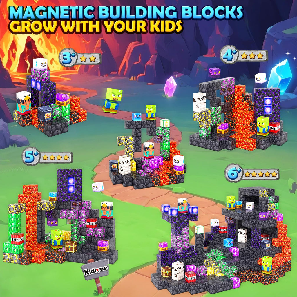 Magnetic Blocks - Mine Magnet World Building Toys for Kids Ages 4-6 6-8 8-12, STEM Magnetic Building Blocks Kids Sensory Toys Games, Gift for 3+ Year Old Boys and Girls
