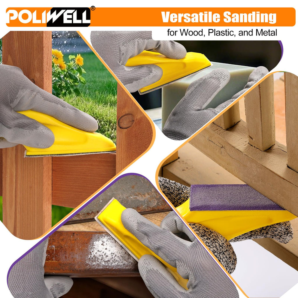 POLIWELL Micro Sand Paper Kit 3.5” x 1” Mini Sanding Block for Small Projects, Detail Handle Sanding Tools Sandpaper 80 to 600 Grit for DIY Crafts Wood Finishing Tight Narrow Spaces Polishing,80 PCS