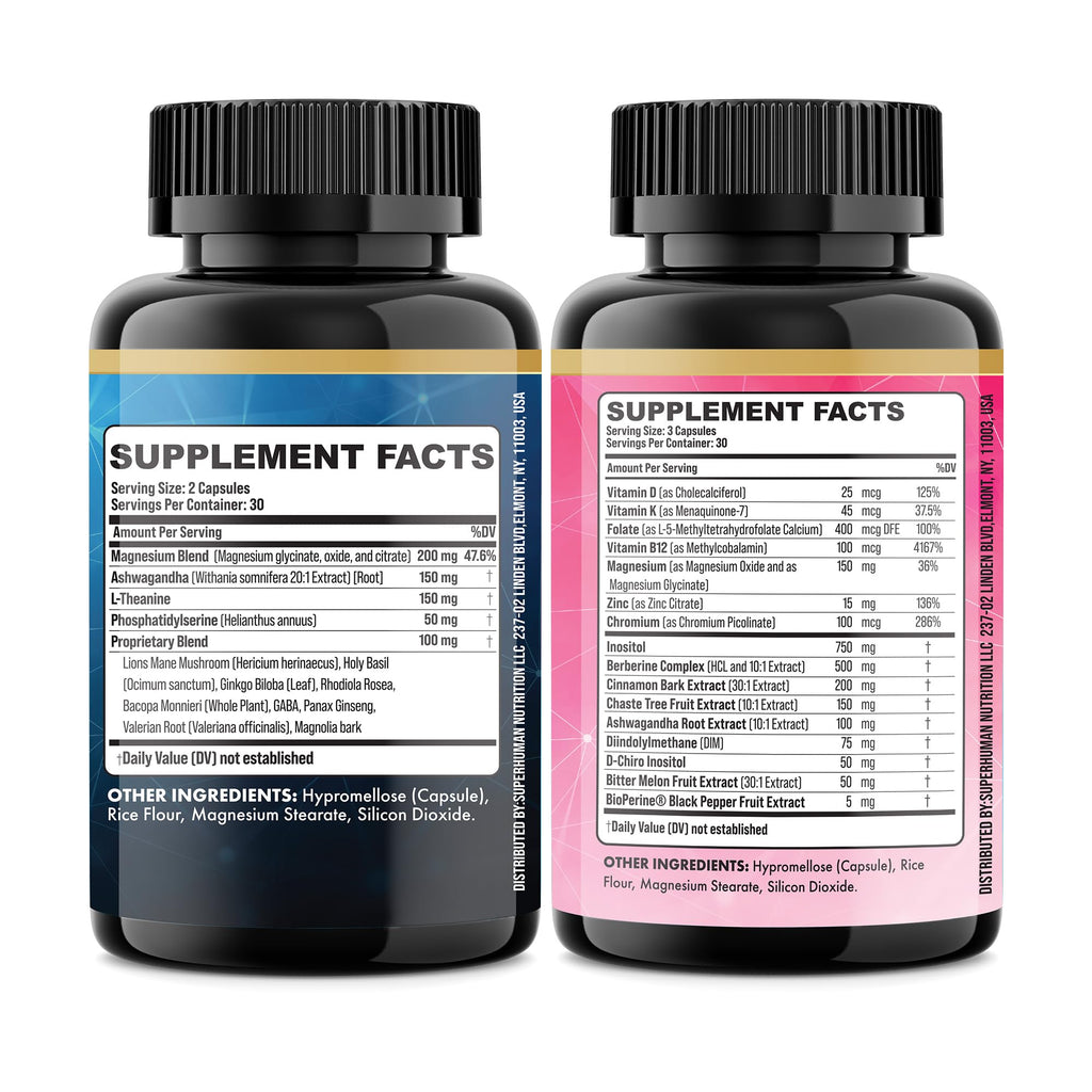 Parrox Cortisol & Myo-Inositol Supplement Bundle, Soothe & Smooth Bundle, 13-in-1 Cortisol Balance, Magnesium, Ashwagandha, L-Theanine, D-Chiro Inositol, Folate, Berberine, Chasteberry (150 Capsules)