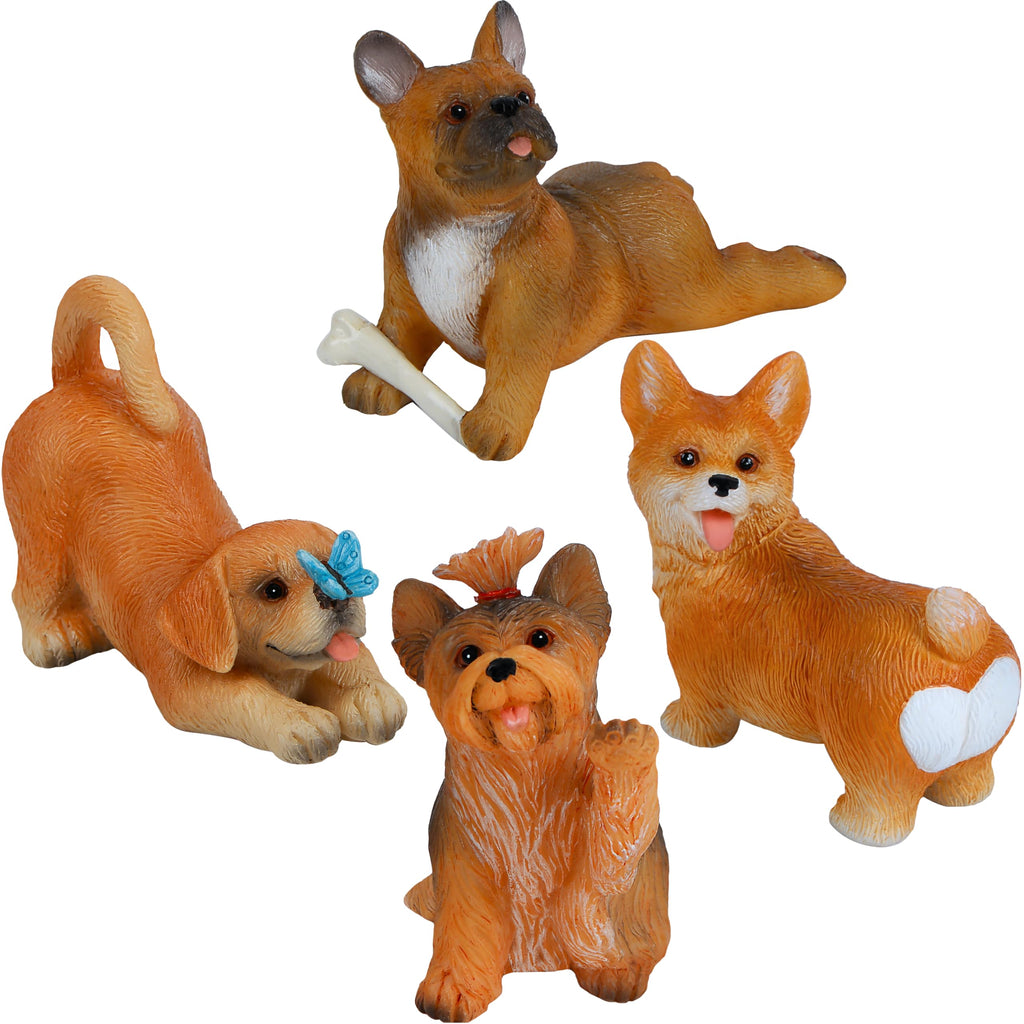 Mood Lab Fairy Garden Dog Figurines - Realistic Puppy Set (4 pcs) - Miniature Decorative Statues - Outdoor & Indoor Garden Decor