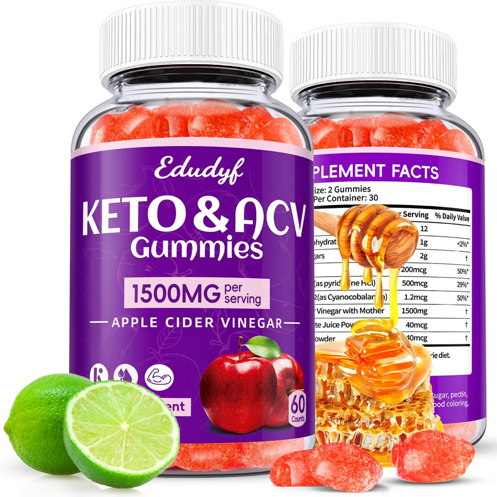 EDUDYF Keto Acv Gummies,Organic Apple Cider Vinegar Gummies,Keto Gummies,Gut Health for Women,Probiotics for Digestive Health,Metabolism,GMO Free & Vegan - 120 Count