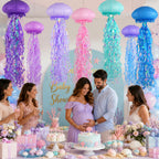 ADLKGG 6-Pack Jellyfish Paper Lanterns, Blue Purple Pink Under The Sea Party Decorations, Mermaid Birthday Decorations, Ocean Themed Baby Shower, 10" Jellyfish Lamp for Classroom Decor Pool Party