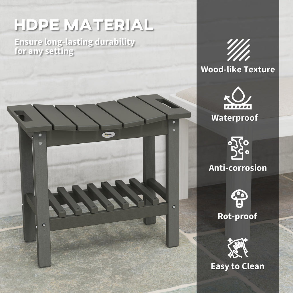 Outsunny Shower Bench for Inside Shower, HDPE Shower Stool with Handle, Storage Shelf, Non-Slip Pads, Waterproof Foot Stool for Indoor Outdoor, Dark Gray