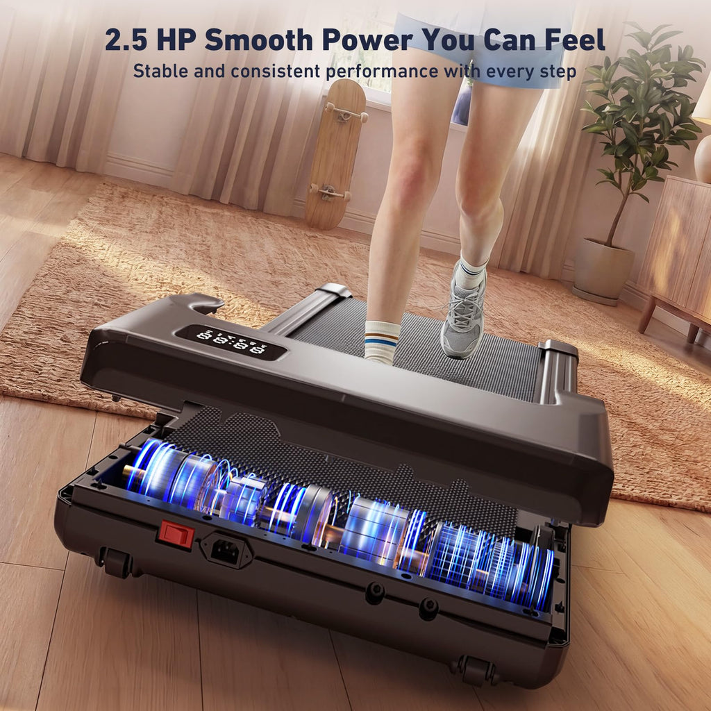 DeerRun Under Desk Walking Pad Treadmill with 6% Manual Incline, 0.6-3.8 MPH Walking Speed, 2.5 HP, 300 lb Capacity, App & Remote Control, for Home Office & Small Spaces