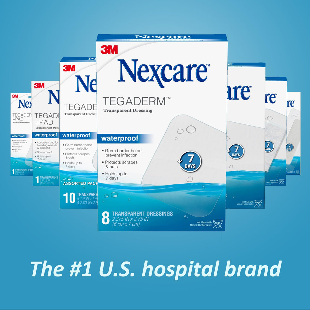 Nexcare Tegaderm Transparent Dressing, Clear Film Lets You See Wounds Heal, Waterproof Dressing Holds Fast for 7 Days - 10 Dressings, 2-Pack