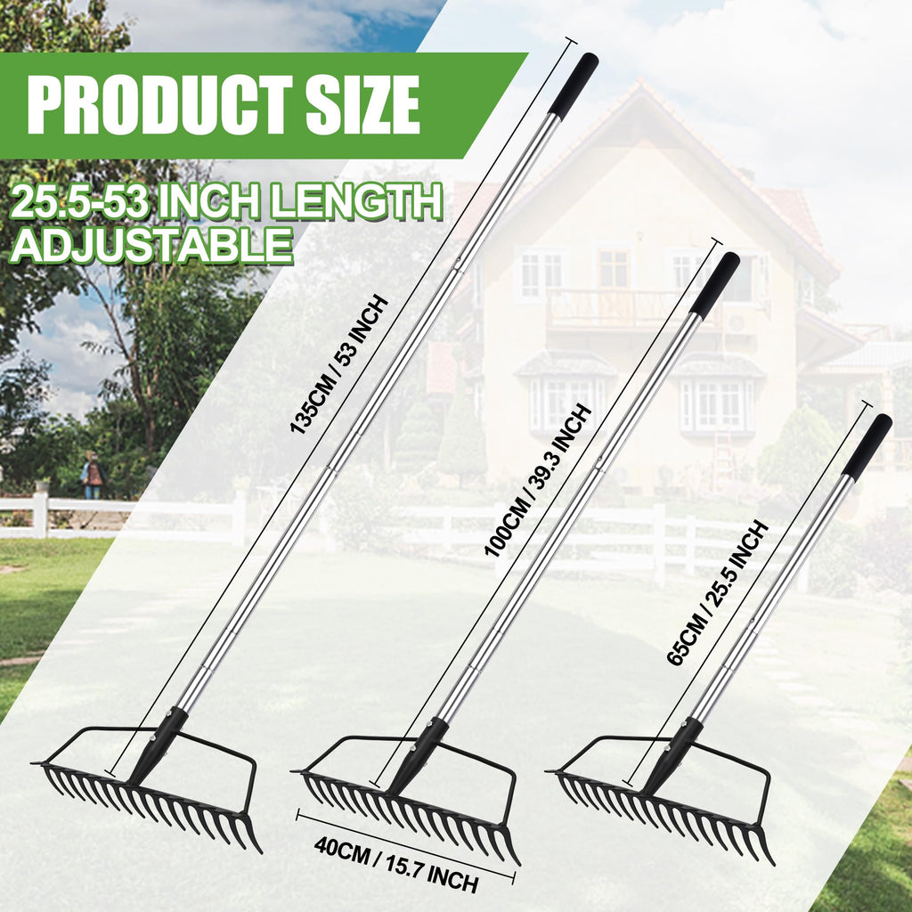 YEELOR Garden Rake, Heavy Duty 16-Tine Bow Rake, Metal