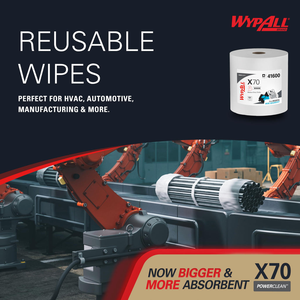 Wypall PowerClean X70 Medium Duty Cloths, Jumbo Roll, 820 Towels (41600)