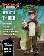 Spooktacular Creations Halloween Realistic T.rex Costume Outfit Dinosaur Jumpsuit with Egg for Kids Toddler Dress-up Party
