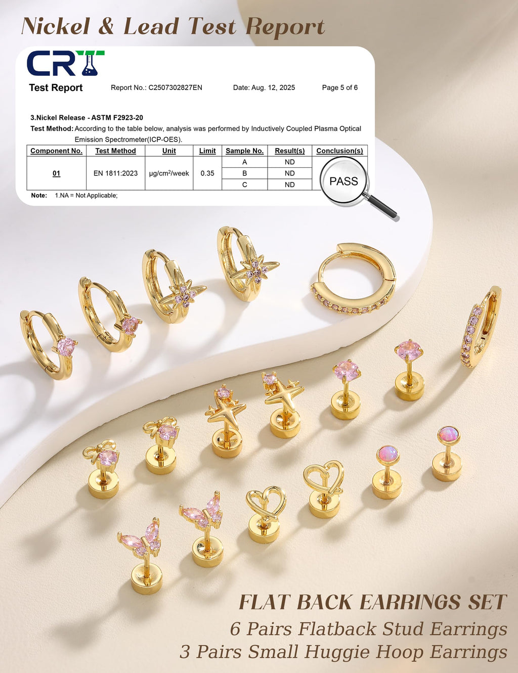 Kakonia Hypoallergenic Flat Back Earrings for Women Men Surgical Steel Earring for Sensitive Ears, 14K Gold Plated Stainless Steel Flatback Stud Hoop Cartilage Earring Stacks for Multiple Piercing G P