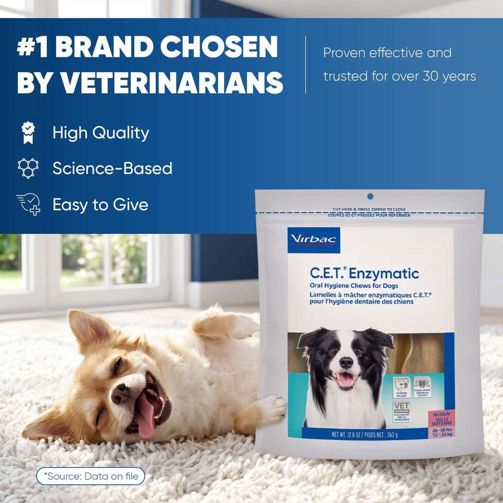 C.E.T. Enzymatic Oral Hygiene Chews for Dogs, Tartar Control, Medium