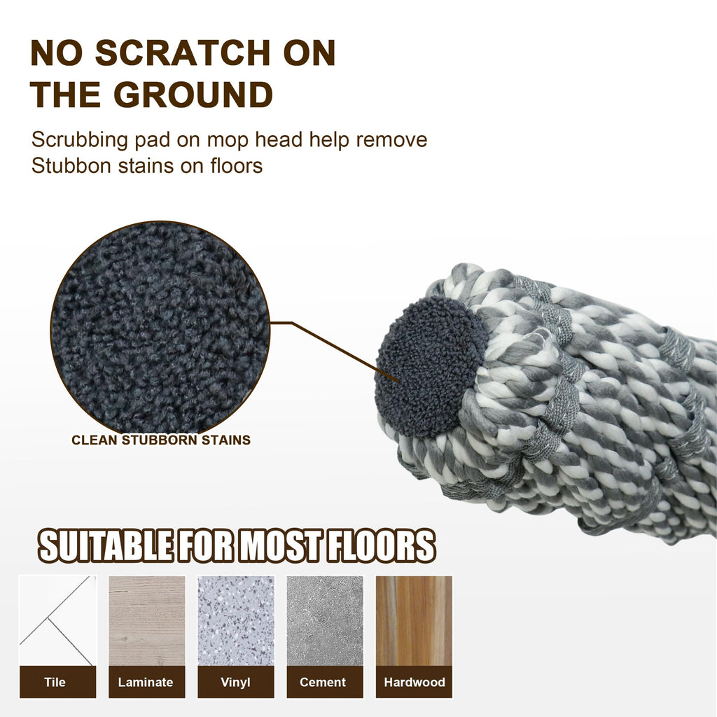 Kickleen Self Wringing Mop - Easy Squeeze Twist Mop with 52.5 Inch Long Handle, Heavy Duty for Hardwood, Tile, Vinyl & Laminate Floors (Gray)