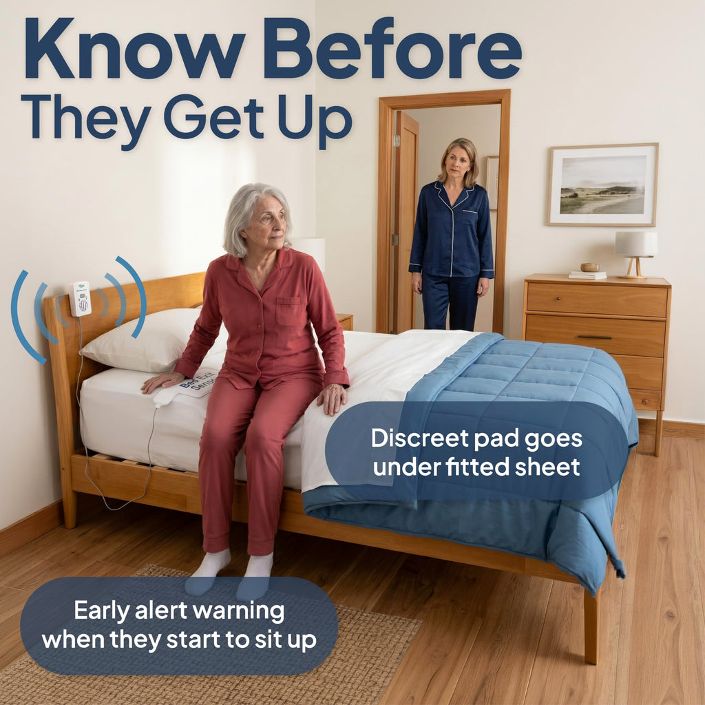 Smart Caregiver Bed Alarm for Elderly Adults – Fall Prevention System with 10"x30" Weight-Sensing Bed Pad – Automatically Alerts Caregiver When They Get Up