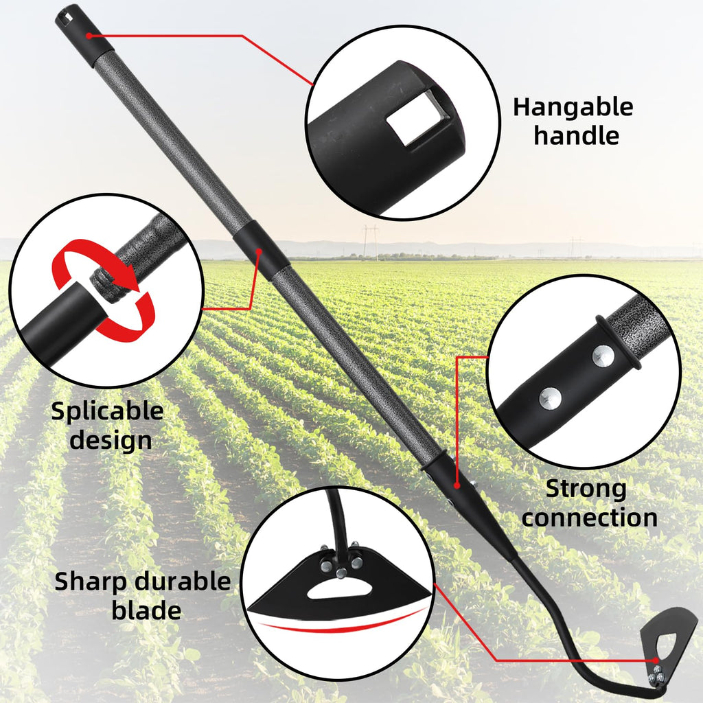HANGMAICOME Garden Hoe Weeder Removal - Heavy Duty Weed Hoes for Gardening,55" Stand Up Long Handle, Sharp Hollow Blade,Push Pull Hand Weeding Tool for Garden Bed, Yard,Lawn Landscaping