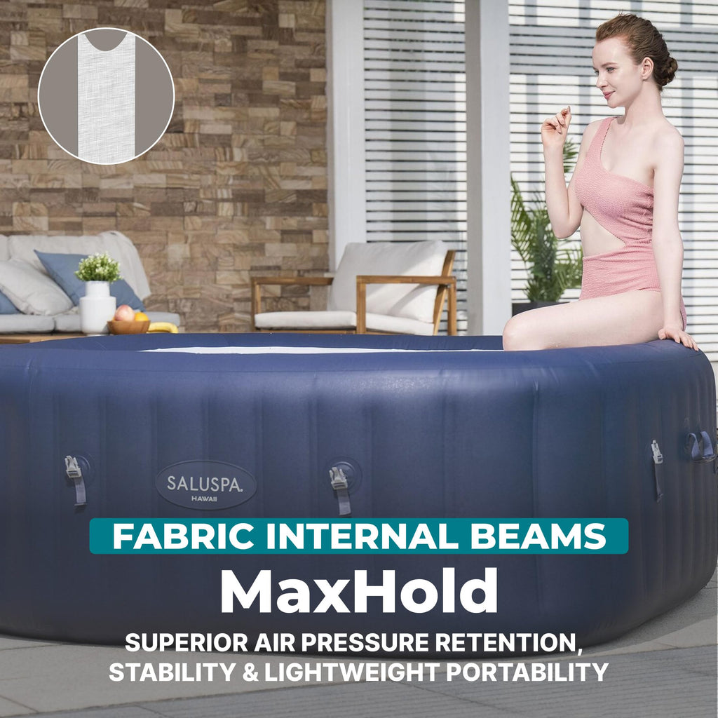 Bestway SaluSpa Hawaii 4 to 6 Person Inflatable Hot Tub, Square Energy-Efficient Portable Outdoor Spa with 140 AirJets, 71" x 28"