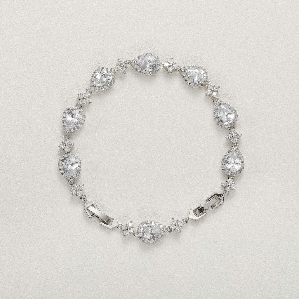 SWEETV Wedding Teardrop Bracelets for Brides Bridesmaids, Crystal Cubic Zirconia Bridal Bracelets for Women Prom, Silver