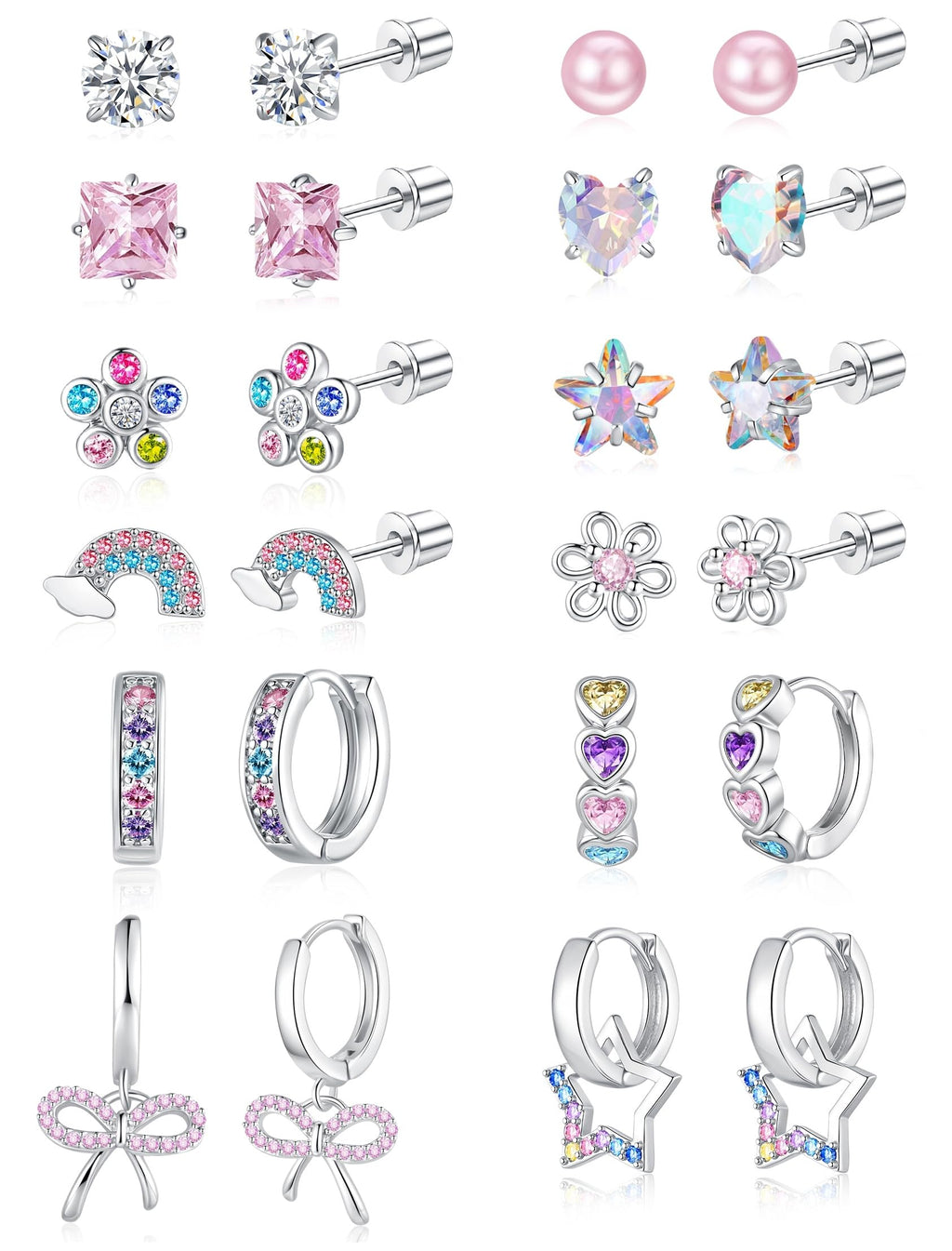 Hypoallergenic Screw Back Earrings for Women Girls Kids Surgical Steel Earrings for Sensitive Ears Cute Heart CZ Flower Butterfly Toddler Girl Earrings Screwback Studs Hoops, Star Age：overyears 4 old