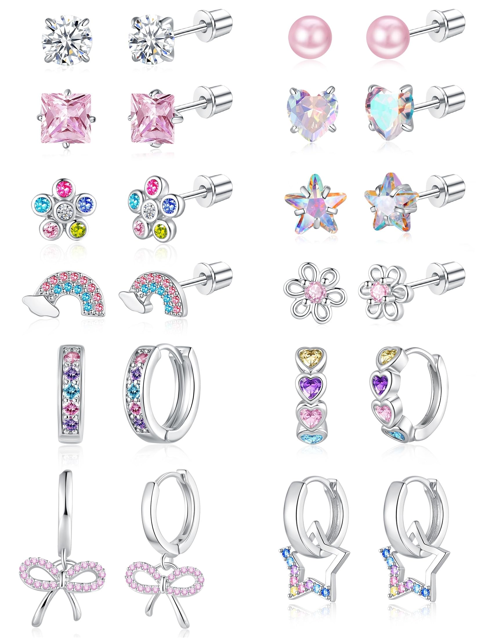 Hypoallergenic Screw Back Earrings for Women Girls Kids Surgical Steel Earrings for Sensitive Ears Cute Heart CZ Flower Butterfly Toddler Girl Earrings Screwback Studs Hoops, Star Age：overyears 4 old