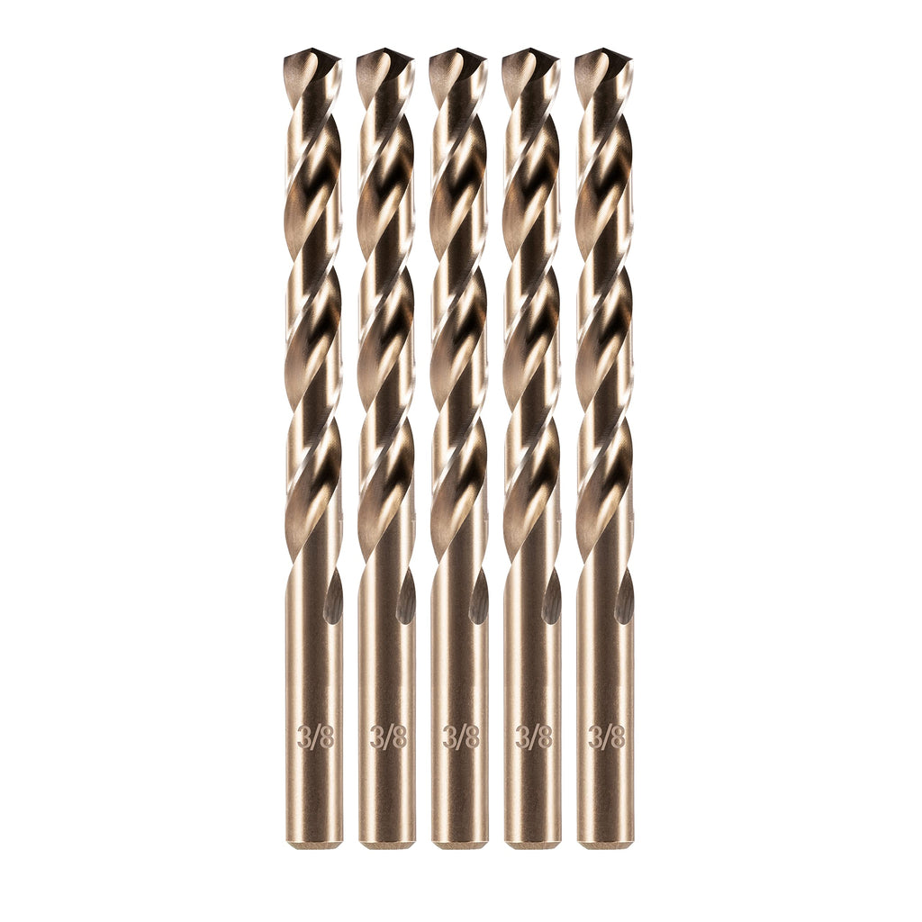 amoolo 3/8" Cobalt Drill Bit(5Pcs), M35 HSS Metal Drill Bit Set for Hard Metal, Stainless Steel, Cast Iron