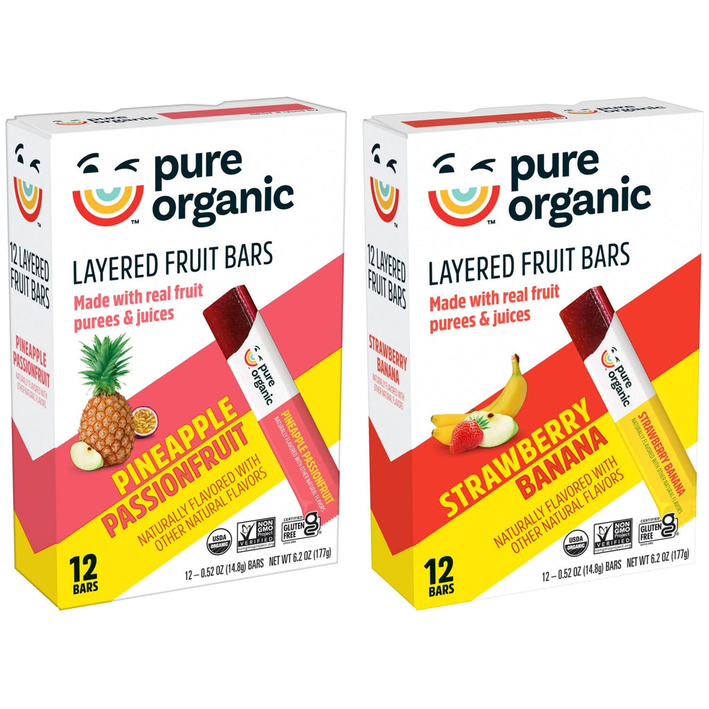 Pure Organic Layered Fruit Bars, Gluten Free, Vegan Fruit Snacks, 2-Flavor Variety Pack (2 Boxes, 24 Bars)