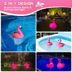 Uekars Solar Pool Chlorine Floater, Flamingo Chlorines Floater with Light, Glow in Dark Chlorines Tablet Floater (Red, 11 in)