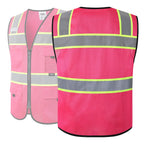 JKSafety Safety Vest for Men Women Hi Vis Relfective Vest with Pockets High Visibility Meet ANSI Standard Pink Color with Extended Yellow Strips (BX331-Pink XL)