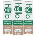 Hello Naturally Whitening Anticavity Fluoride Toothpaste, 5 Oz Tube, Natural Whitening Toothpaste with Coconut Oil, Whitens Naturally and Helps Remove Surface Stains, SLS Free, Vegan, Mint, 3 Pack