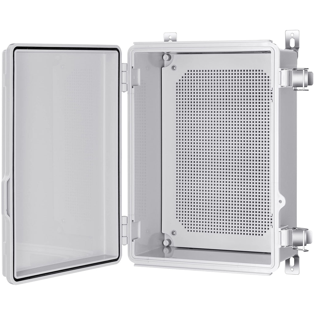 Gratury Junction Box, IP67 Waterproof Plastic Enclosure for Electrical Project, Hinged Grey Cover, Includes Mounting Plate and Wall Bracket (Grey Cover, 14.6"×10.6"×5.9")