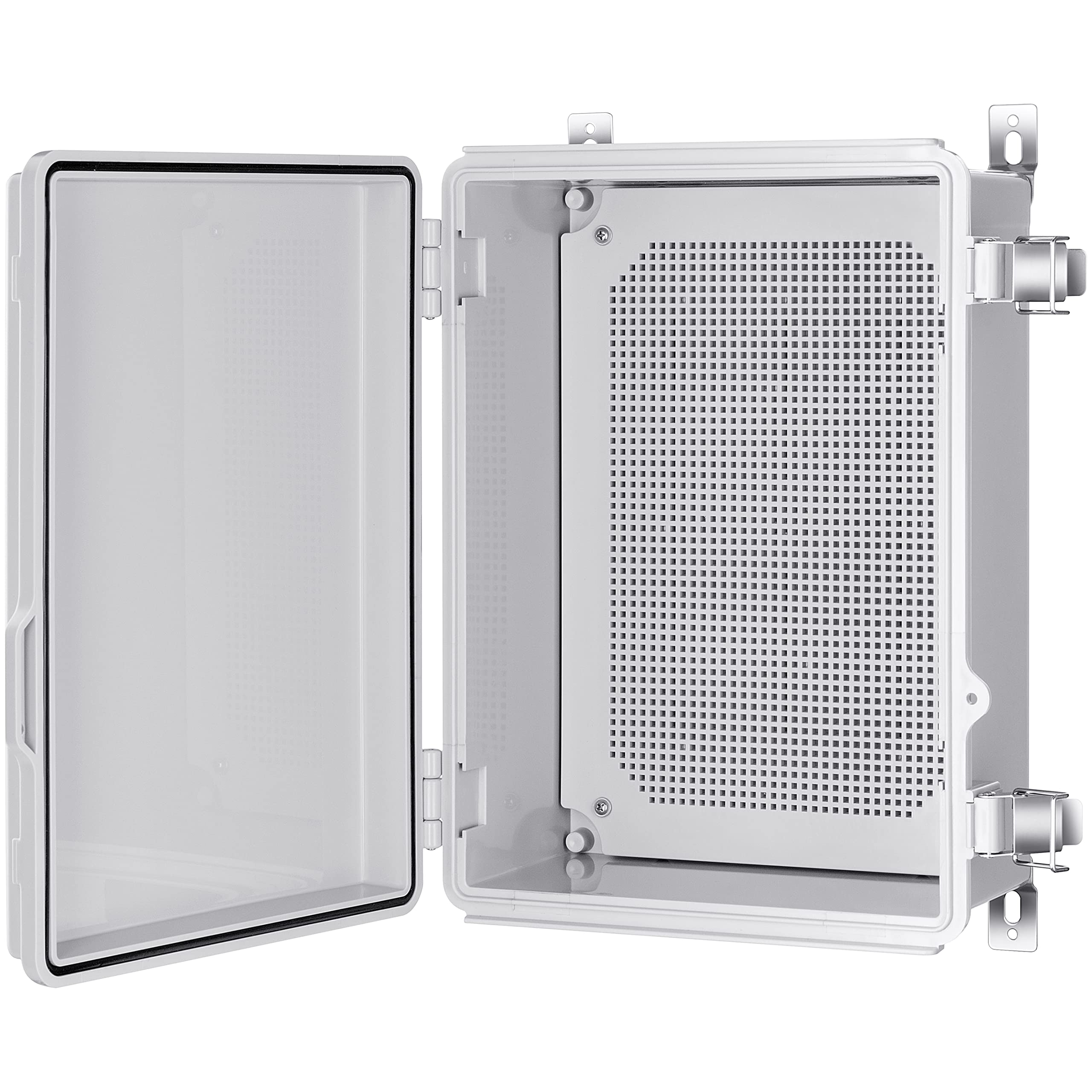 Gratury Junction Box, IP67 Waterproof Plastic Enclosure for Electrical Project, Hinged Grey Cover, Includes Mounting Plate and Wall Bracket (Grey Cover, 14.6"×10.6"×5.9")
