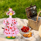Strawberry Porch Goose Outfits Summer Lolita Goose Outfit Cute Lawn Goose Clothes with Hat Basket Strawberry Geese Accessories Fits 23" Cement Plastic Goose Statue for Outdoor Garden Yard Patio Decor