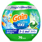 Gain Flings Ultra Oxi Laundry Detergent Pacs, 76 Count, Waterfall Delight Scent, with Odor Defense, Concentrated Laundry Soap Pacs