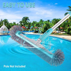 Swimming Pool Brush Head with Round Ends，17.5" Heavy Duty Aluminum Back Head for Cleans Walls, Tiles & Floors, 7 Rows Premium Nylon Bristles with EZ Clips (Blue Grey)