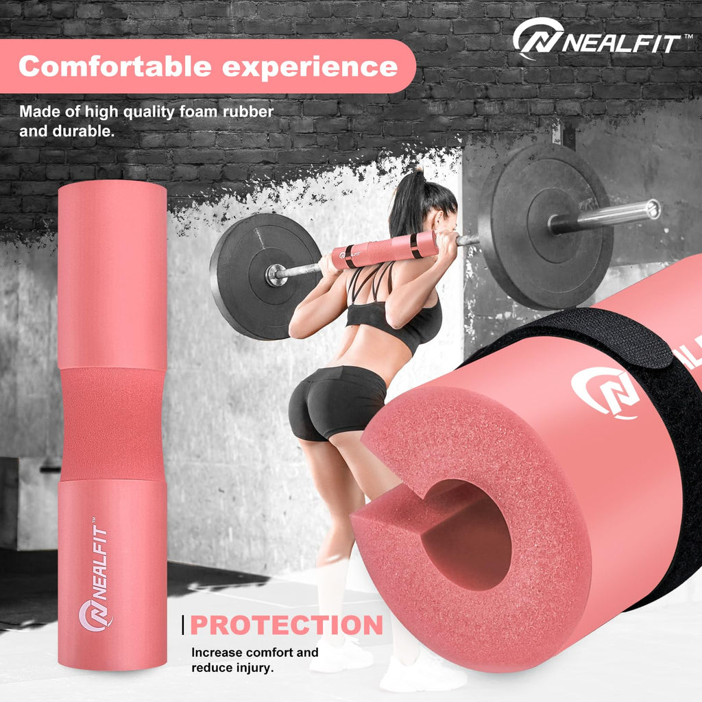 NEALFIT Barbell Pad Squat Pad for Squats���Squat Bar Pad���Great for Weightlifting,Lunges and Hip Thrusts���Foam Sponge Pad���Fit Standard and Olympic Bars Perfectly (Light Pink)
