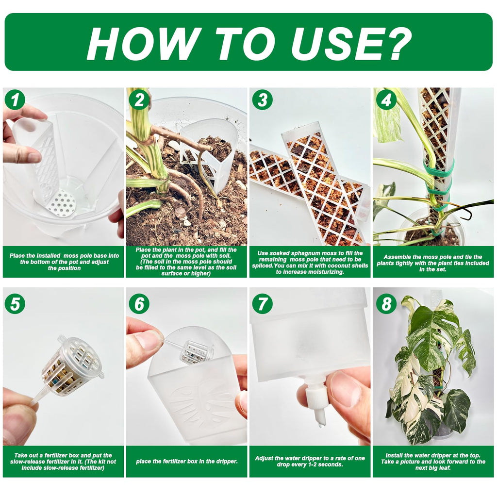 4 Psc 9 Inch D Shaped Moss Pole with Watering Dripper, Plastic Moss Poles for Climbing Plants, Sturdy Monstera Plant Support, Self Watering Moss Pole Kit for Plants Indoor (1Pack 4Pcs-Translucent)