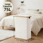 efluky Slim Laundry Hamper with Lid and Removable Bag, 75L Beige