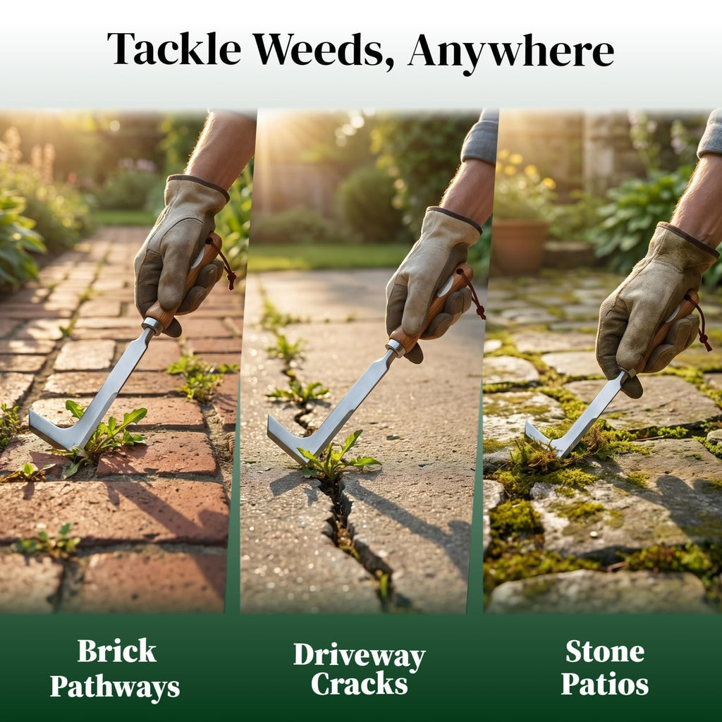 Msstoodun 2 Pack Crack Weeder Tool with Bonus Root Hook, Lightweight Manual Weeding Tool for Sidewalk Cracks, Patio, Driveway & Pavers, Ergonomic Weed Remover for Grass, Moss & Small Weeds