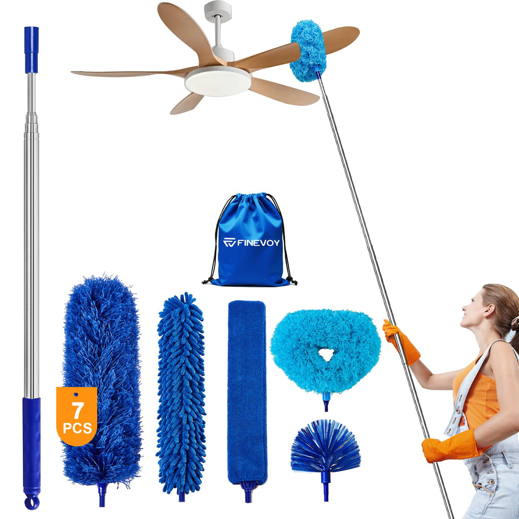 Dusters for Cleaning, Duster with Extension Pole 7 in 1 Kit, Ceiling Fan Cleaner Duster Cobweb Duster, Long Dusters for High Ceilings, Microfiber Dusters for Ceiling Fan, Blinds and Furniture