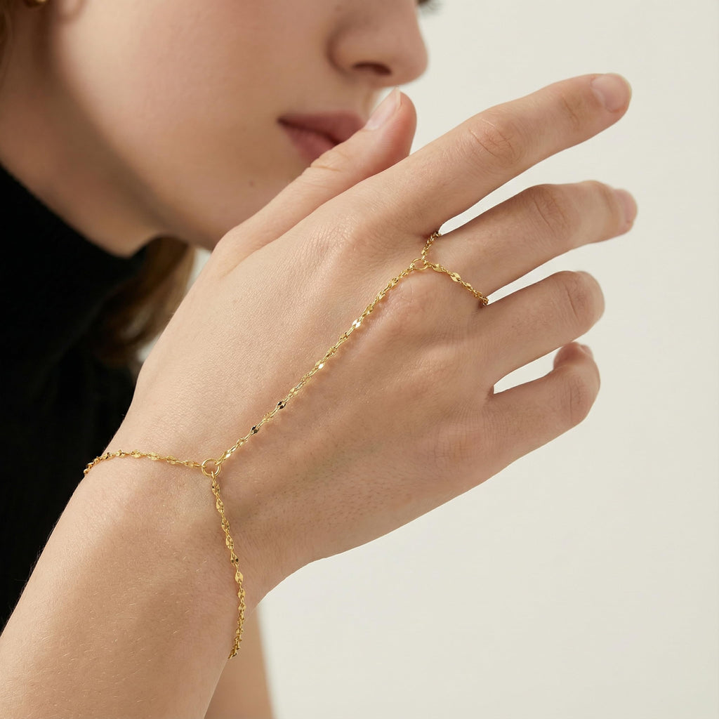 TOBENO 14K Gold Bracelets for Women 14K Gold Hand Chain for Women Rings Bracelet Hand Chain Unique Design with Refined Sparkle Womens Bracelets