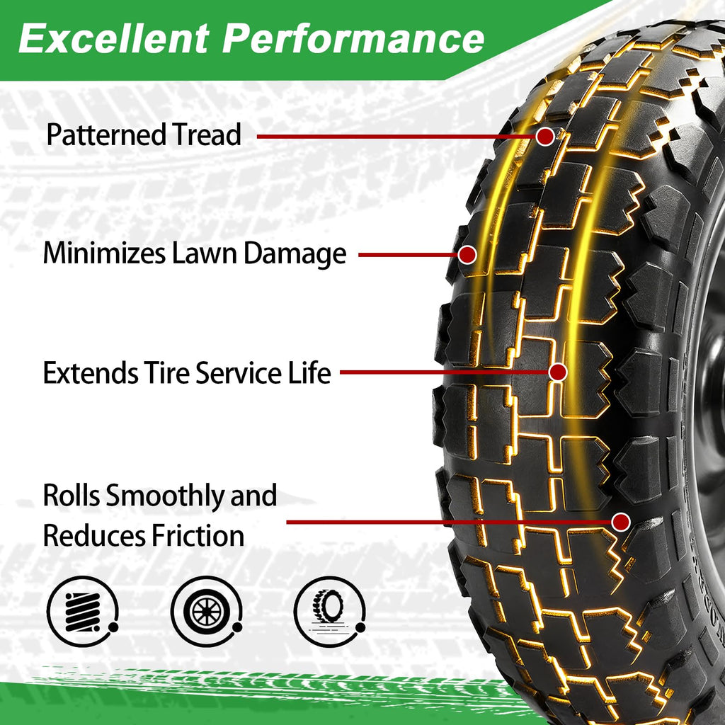 LTNICER 10" Flat Free Replacement Wheels for Gorilla Carts (2-Pack), 4.10/3.50-4 Solid Tires with 5/8" Axle Bore & 2.1" Offset Hub, Heavy Duty No-Flat Wheels for Garden Carts, Hand Trucks & Wagons