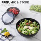 COOK WITH COLOR Mixing Bowls with Lids - 12 Piece Plastic Nesting Bowls Set includes 6 Prep Bowls and 6 Lids, Rhombus Design - Microwave Safe (Black)