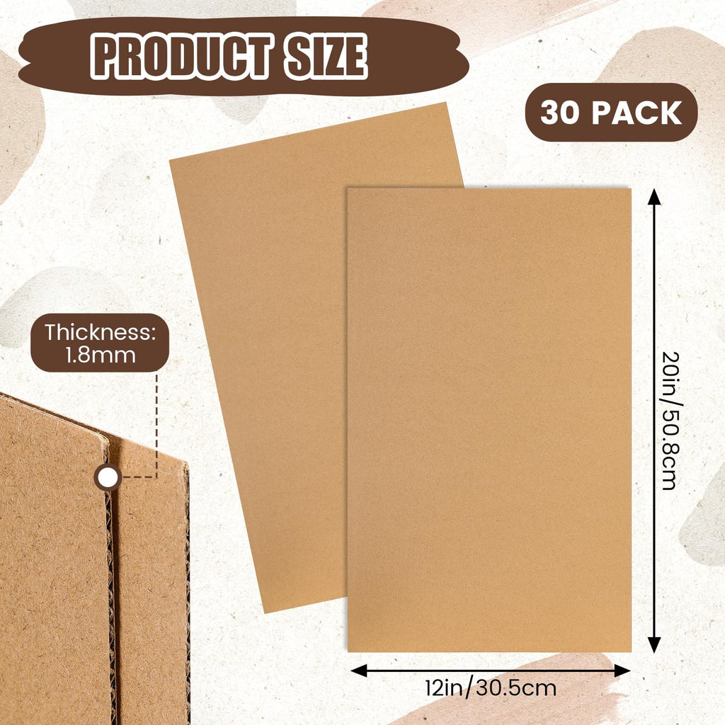 Feifeiya 30 Pack Corrugated Cardboard Sheets 12 x 20 Inch Large Flat Cardboard Sheets Packaging Inserts Flat Square Inserts for Shipping Packing Mailing Crafts