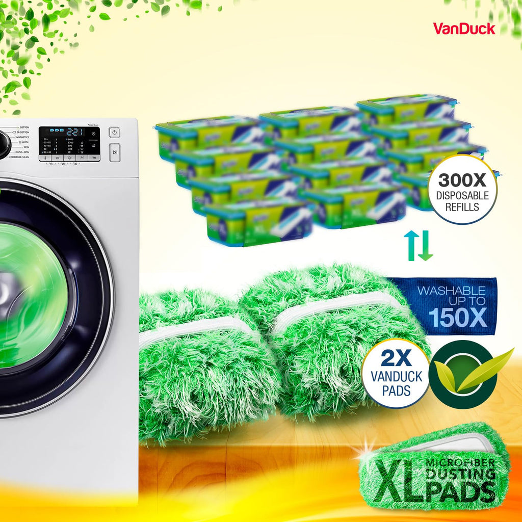 VanDuck XL Dust Mop Pads Compatible with Swiffer XL (4 Pack) - Extra Large Dry Pads Refills - Microfiber Covers Reusable Mop Heads (Handle is Not Included)