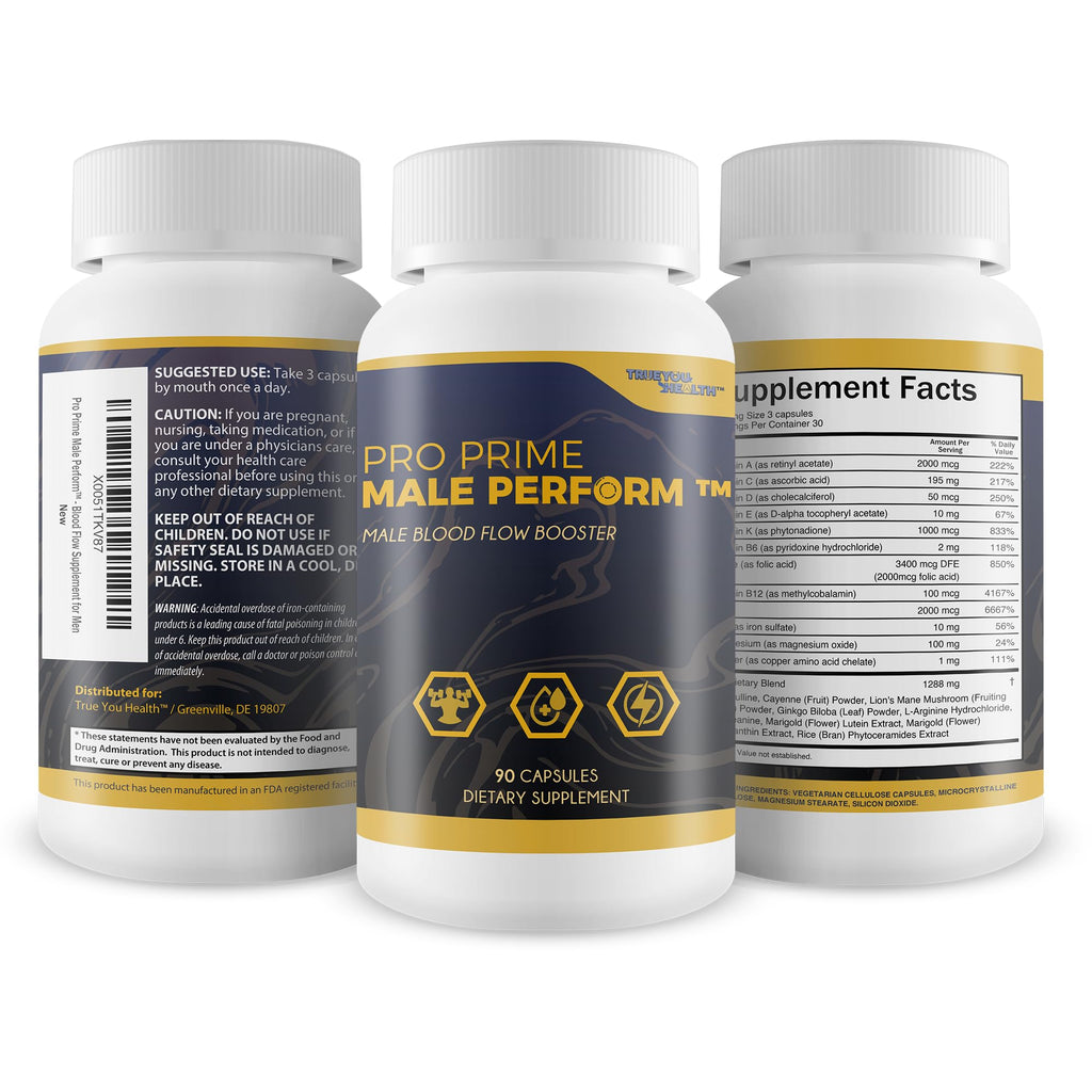 Pro Prime Male Perform - Our Best Male Blood Flow Booster - Premium BloodFlow Booster to Help Lower Pressure & Support Circulatory Health - Increase Blood Flow & Endurance - Prime Perform for Men